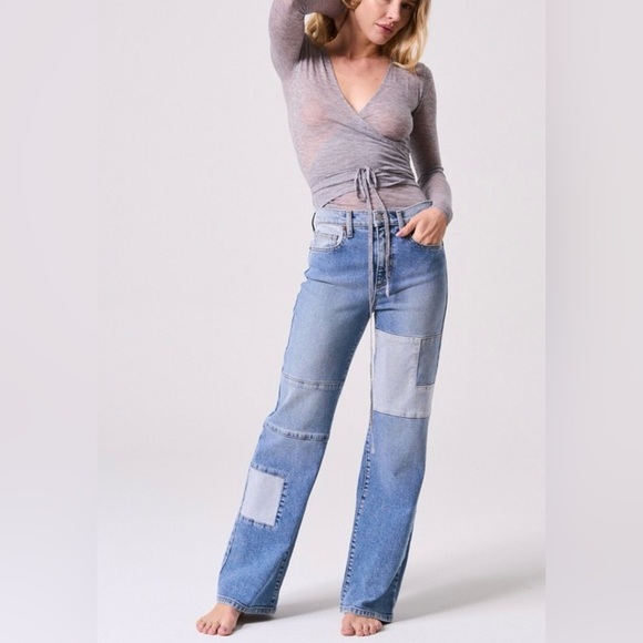 Sneak Peek Denim - Women's Blue Patchwork Jeans wide leg new Sneak Peak  sz 3/4 26  5/6 27